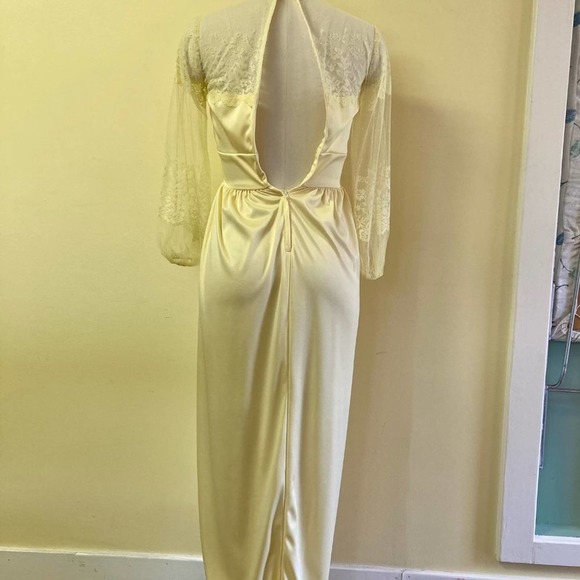 70s Yellow Maxi Dress with Lace - Picture 2 of 15